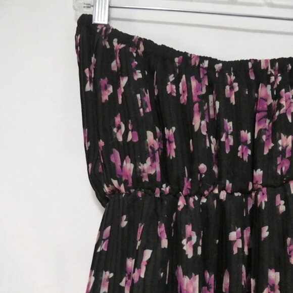 XAI | large | Strapless Fully Lined Sheer Black Floral Dress | Purple Flowers - Picture 10 of 16